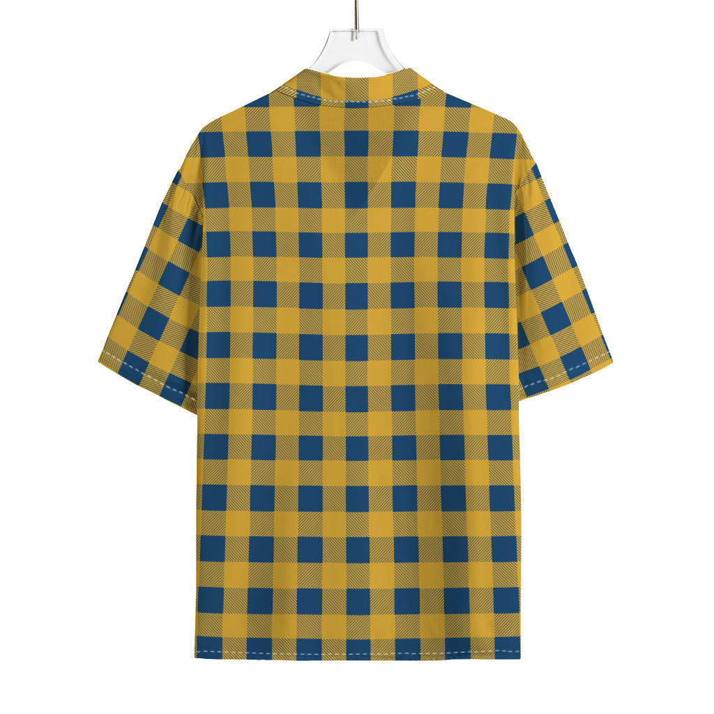 Blue And Yellow Buffalo Check Print Rayon Hawaiian Shirt