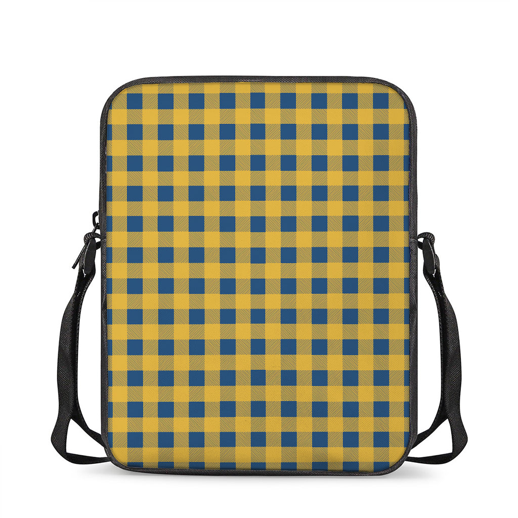 Blue And Yellow Buffalo Check Print Rectangular Crossbody Bag
