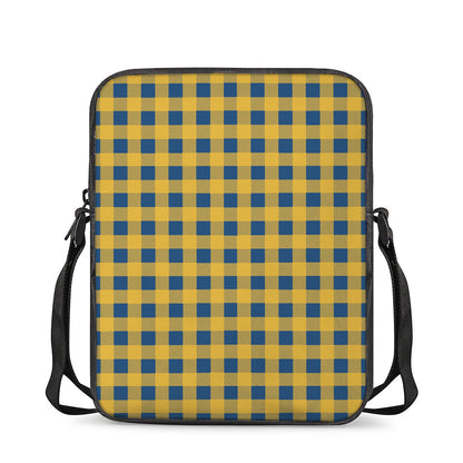 Blue And Yellow Buffalo Check Print Rectangular Crossbody Bag
