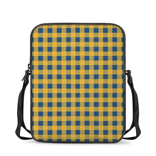 Blue And Yellow Buffalo Check Print Rectangular Crossbody Bag