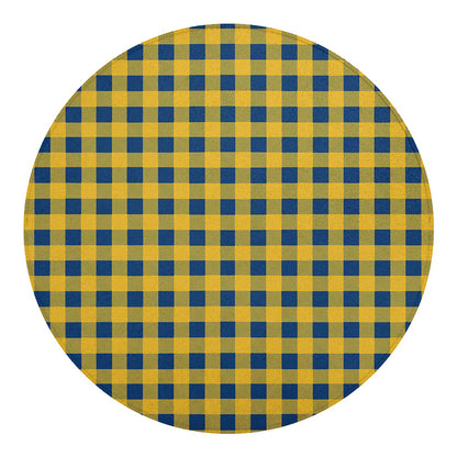 Blue And Yellow Buffalo Check Print Round Blanket