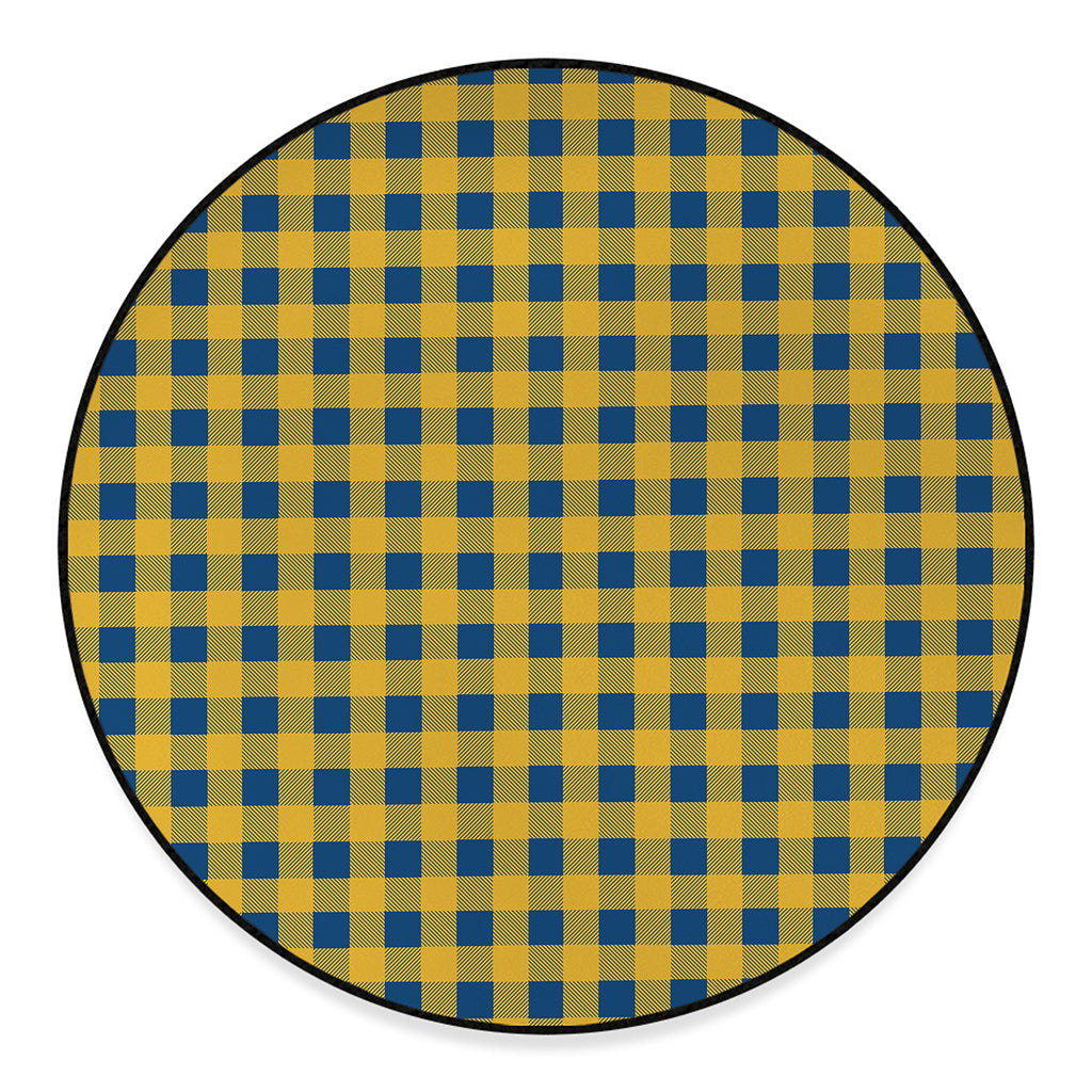 Blue And Yellow Buffalo Check Print Round Floor Mat