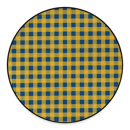 Blue And Yellow Buffalo Check Print Round Floor Mat