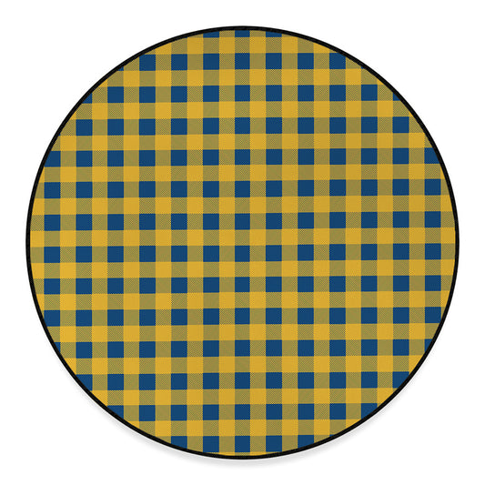 Blue And Yellow Buffalo Check Print Round Floor Mat