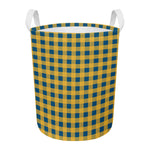 Blue And Yellow Buffalo Check Print Round Laundry Basket