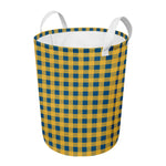 Blue And Yellow Buffalo Check Print Round Laundry Basket