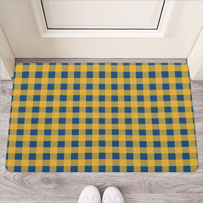 Blue And Yellow Buffalo Check Print Rubber Doormat