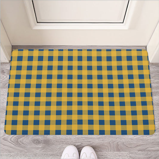 Blue And Yellow Buffalo Check Print Rubber Doormat