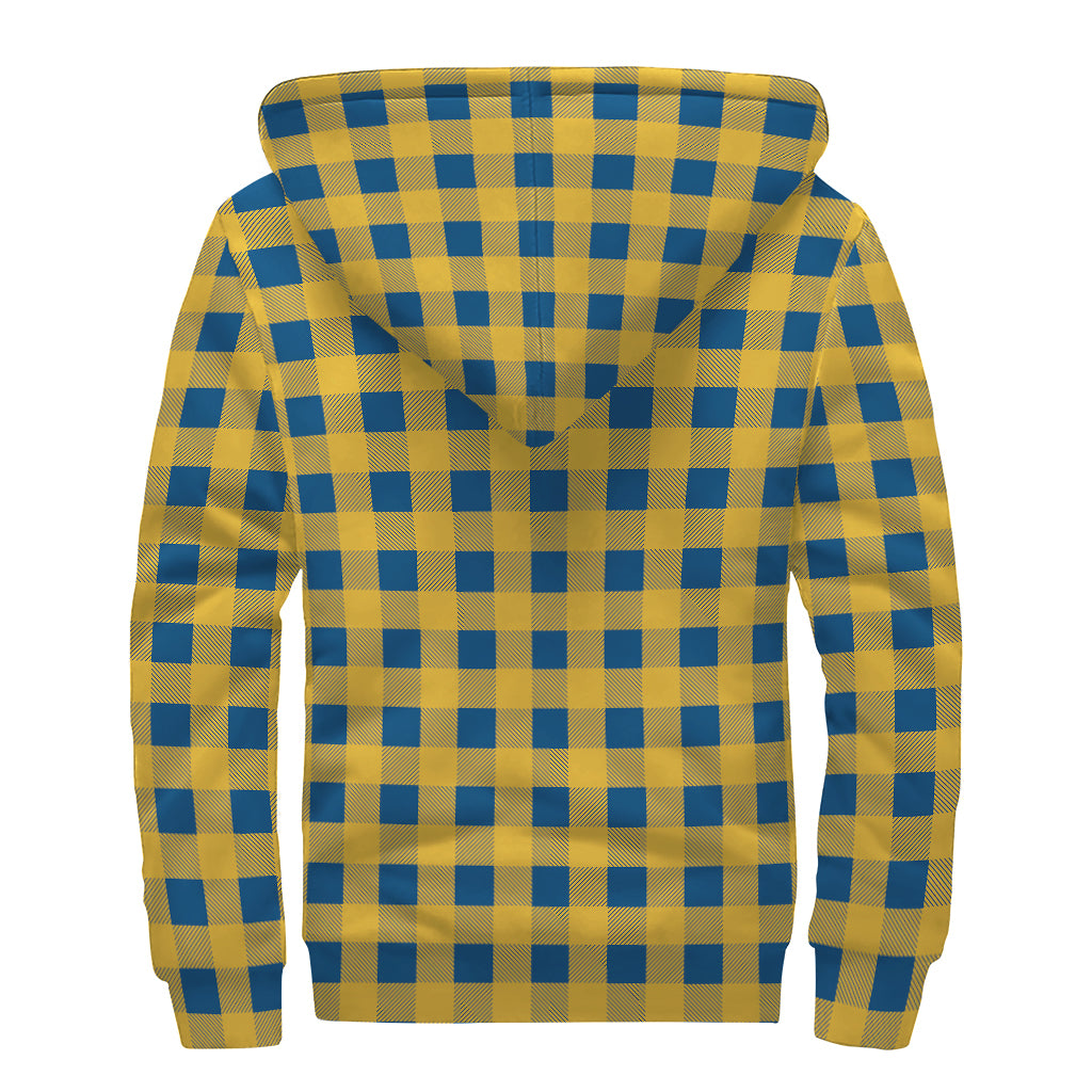 Blue And Yellow Buffalo Check Print Sherpa Lined Zip Up Hoodie
