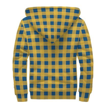 Blue And Yellow Buffalo Check Print Sherpa Lined Zip Up Hoodie