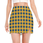 Blue And Yellow Buffalo Check Print Side Slit Mini Skirt