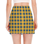 Blue And Yellow Buffalo Check Print Side Slit Mini Skirt