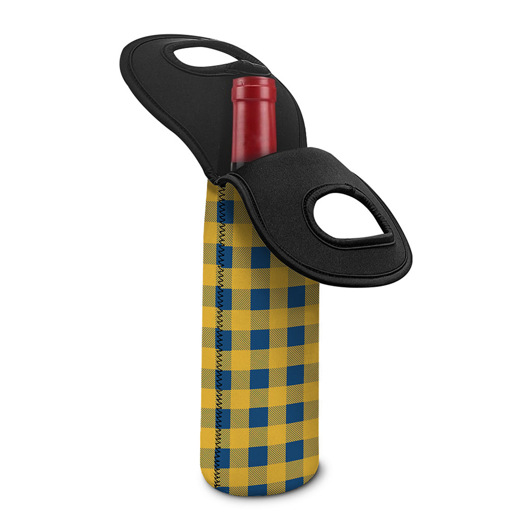 Blue And Yellow Buffalo Check Print Single Neoprene Wine Tote