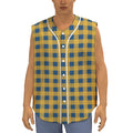 Blue And Yellow Buffalo Check Print Sleeveless Baseball Jersey