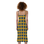 Blue And Yellow Buffalo Check Print Slim Fit Midi Cami Dress