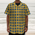 Blue And Yellow Buffalo Check Print Textured Short Sleeve Shirt