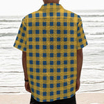 Blue And Yellow Buffalo Check Print Textured Short Sleeve Shirt