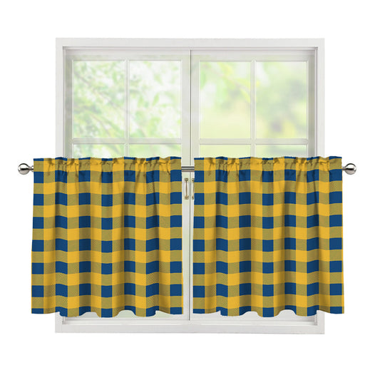 Blue And Yellow Buffalo Check Print Tier Curtains