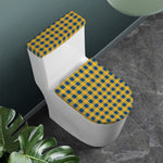Blue And Yellow Buffalo Check Print Toilet Lid And Tank Cover Set