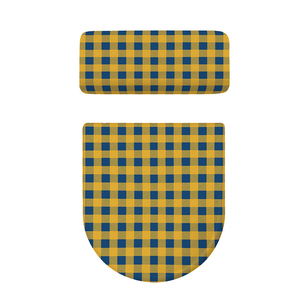 Blue And Yellow Buffalo Check Print Toilet Lid And Tank Cover Set