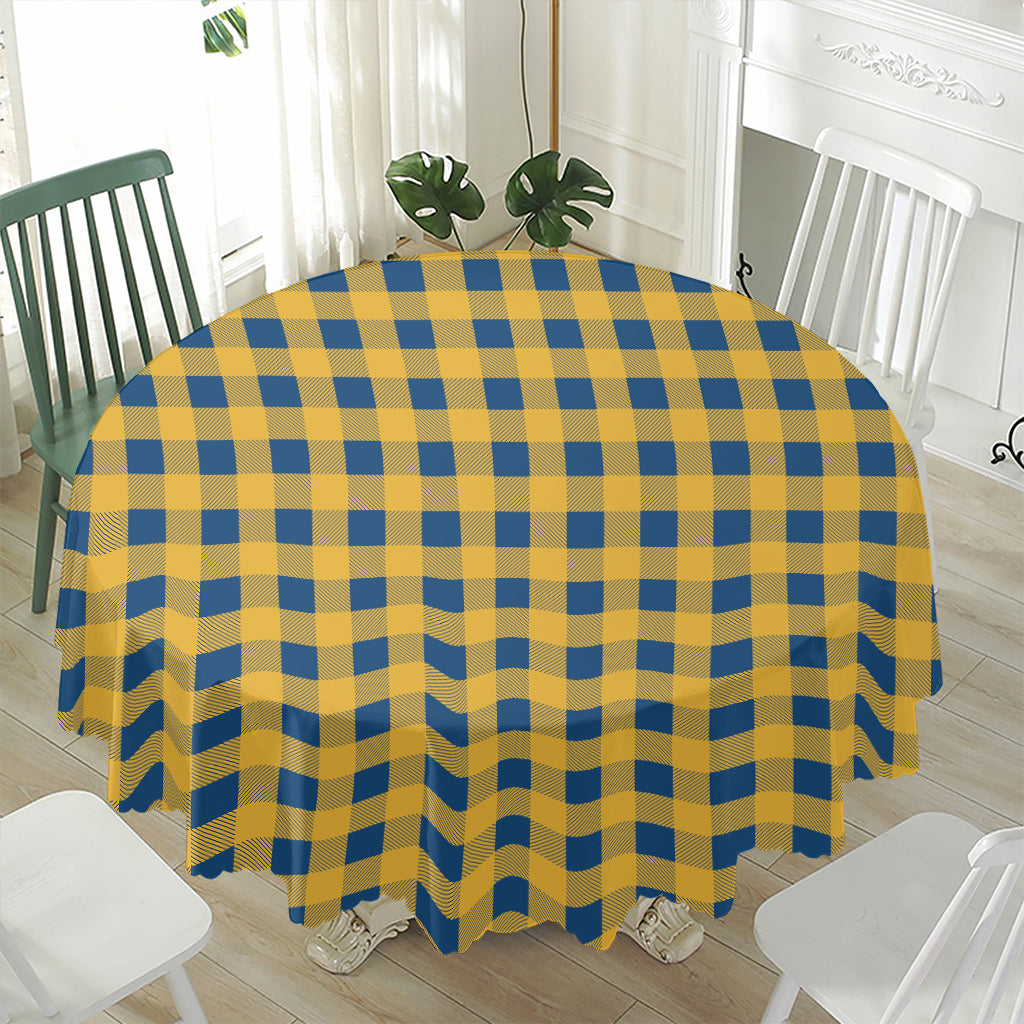 Blue And Yellow Buffalo Check Print Waterproof Round Tablecloth