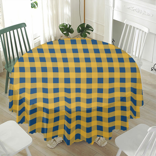 Blue And Yellow Buffalo Check Print Waterproof Round Tablecloth