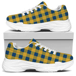 Blue And Yellow Buffalo Check Print White Chunky Shoes
