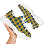 Blue And Yellow Buffalo Check Print White Chunky Shoes