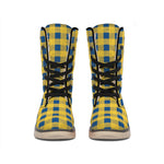 Blue And Yellow Buffalo Check Print Winter Boots