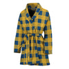 Blue And Yellow Buffalo Check Print Women's Bathrobe