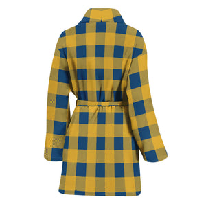 Blue And Yellow Buffalo Check Print Women's Bathrobe