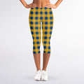 Blue And Yellow Buffalo Check Print Women's Capri Leggings