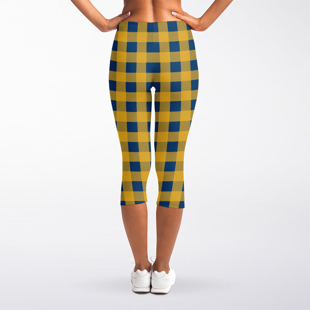 Blue And Yellow Buffalo Check Print Women's Capri Leggings