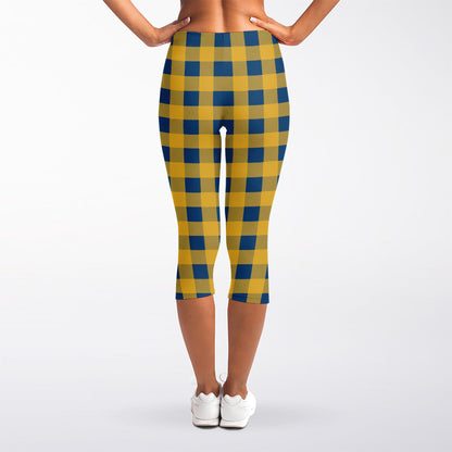 Blue And Yellow Buffalo Check Print Women's Capri Leggings