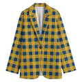 Blue And Yellow Buffalo Check Print Women's Cotton Blazer
