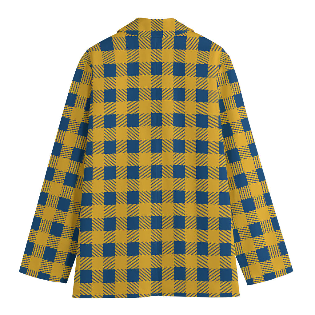 Blue And Yellow Buffalo Check Print Women's Cotton Blazer