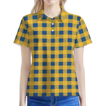 Blue And Yellow Buffalo Check Print Women's Polo Shirt