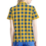 Blue And Yellow Buffalo Check Print Women's Polo Shirt