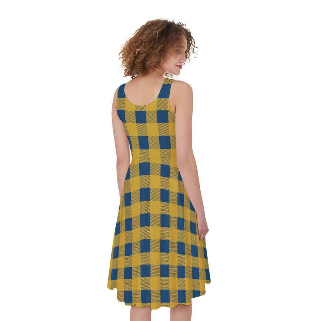 Blue And Yellow Buffalo Check Print Women's Sleeveless Dress