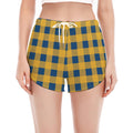 Blue And Yellow Buffalo Check Print Women's Split Running Shorts