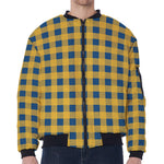 Blue And Yellow Buffalo Check Print Zip Sleeve Bomber Jacket