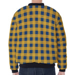 Blue And Yellow Buffalo Check Print Zip Sleeve Bomber Jacket
