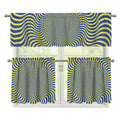 Blue And Yellow Illusory Motion Print 3 Piece Kitchen Curtains