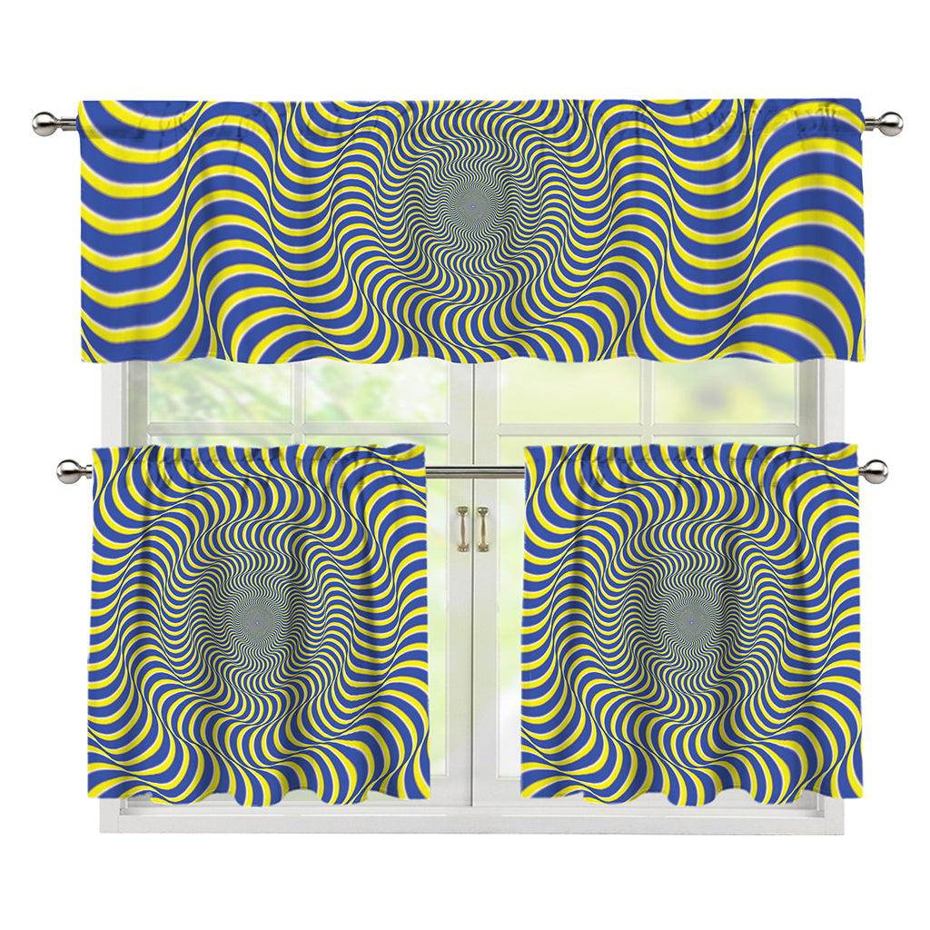 Blue And Yellow Illusory Motion Print 3 Piece Kitchen Curtains