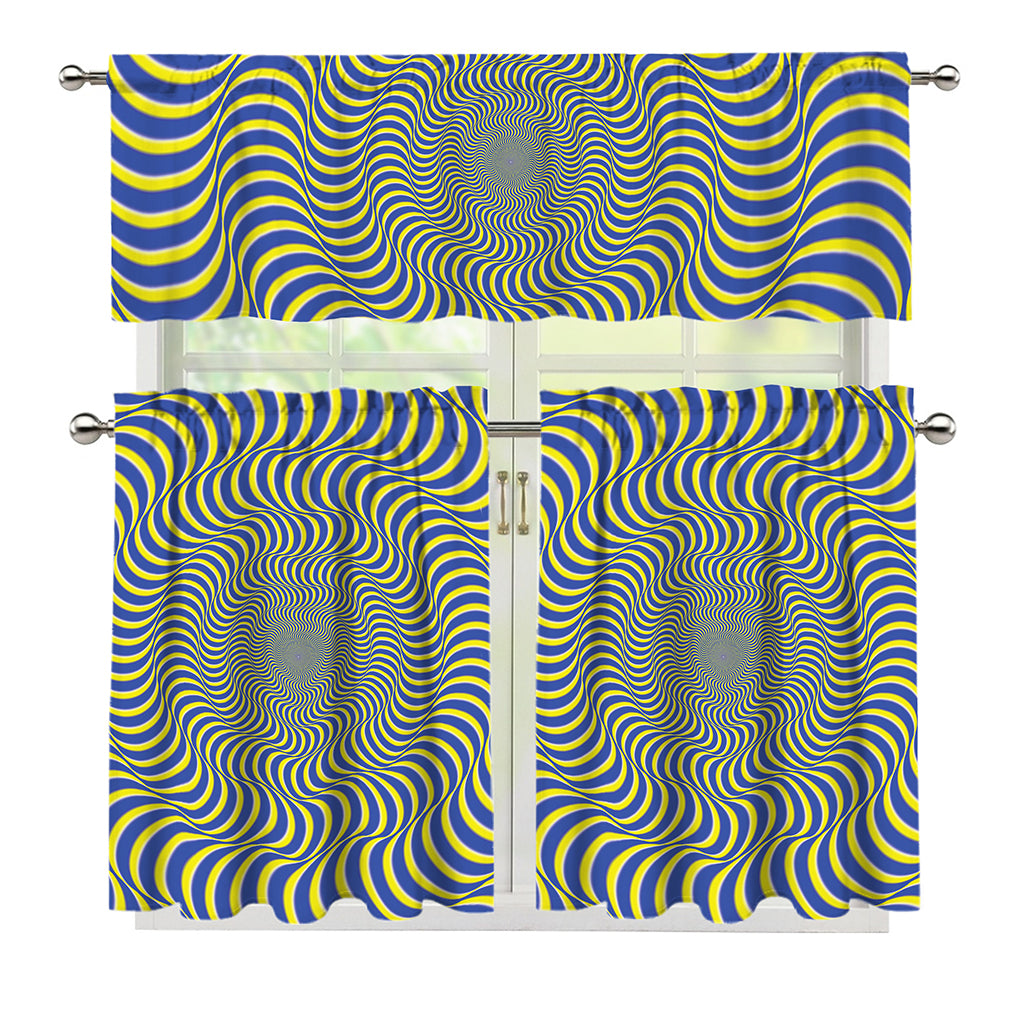 Blue And Yellow Illusory Motion Print 3 Piece Kitchen Curtains
