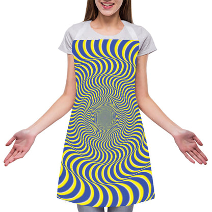 Blue And Yellow Illusory Motion Print Adjustable Apron