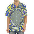 Blue And Yellow Illusory Motion Print Aloha Shirt