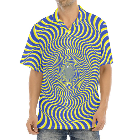Blue And Yellow Illusory Motion Print Aloha Shirt
