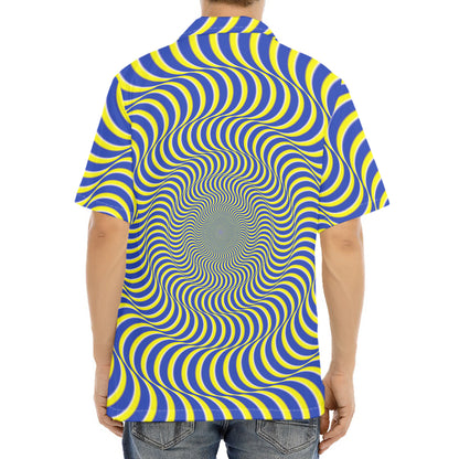 Blue And Yellow Illusory Motion Print Aloha Shirt
