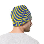 Blue And Yellow Illusory Motion Print Beanie